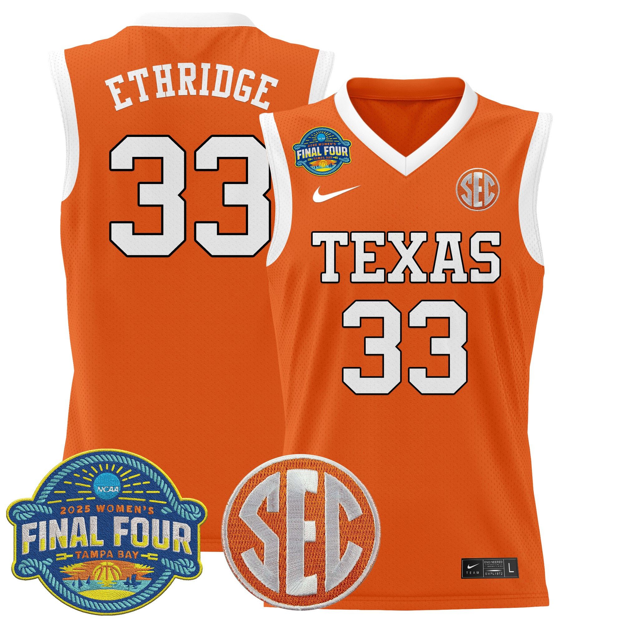 Men Texas Longhorns #33 Ethridge Orange Nike 2025 Final Four Patch Lightweight Basketball NCAA Jersey->ncaa teams->NCAA Jersey